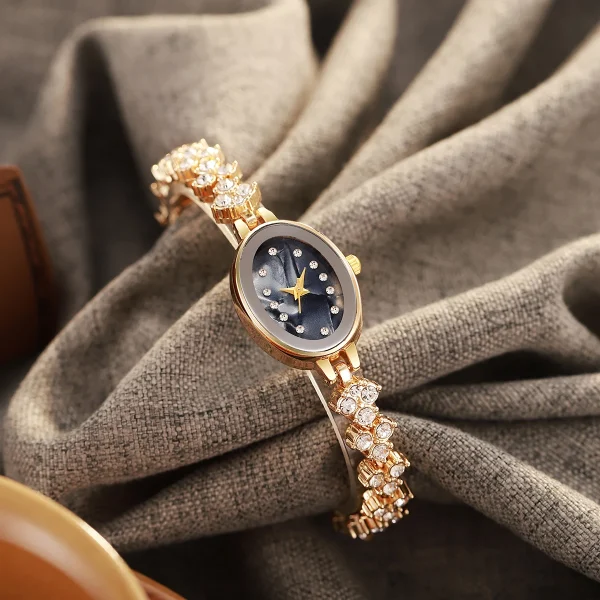 Fashion Simple Full of Crystals Oval Diamond Dial Quartz Steel Strap Watch - Image 5