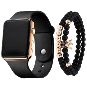 Unisex fashion trend casual personality square LED electronic watch versatile electronic watch with crown bracelet