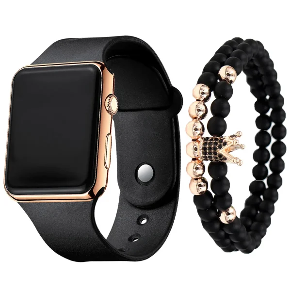 Unisex fashion trend casual personality square LED electronic watch versatile electronic watch with crown bracelet