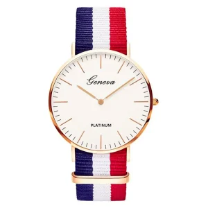 Classic Fashion Stripe Nylon Band Women Watch Top Luxury Brand Men Quartz Wrist Watch Lady Watch Neutral Simplicity Simple