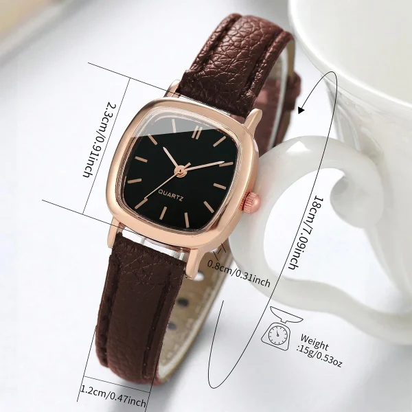 2PCS/Set Fashion Square Women Watch Leather Band Quartz Watches Heart Bracelet Set - Image 6