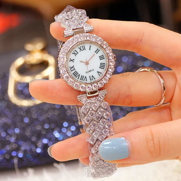 2pcs Luxury Women Rhinestone Rose Gold Watch Fashion Ladies Quartz Diamond Wristwatch Elegant Female Bracelet Watches Set Gift - Image 3