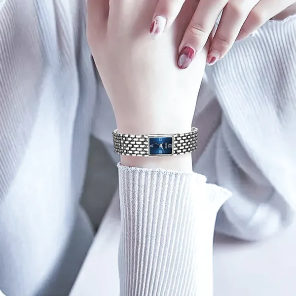 LIGE Luxury Ladies Fashion Quartz Watch Simple Scale Square Quality Plated Women Watches Business Stainless Steel Folding Clock - Image 5