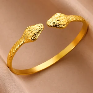 Stainless Steel Snake Bangle Bracelet For Women Vintage Gold Color Aesthetic Charm Bracelet Daily Wear Jewelry Gift mujer