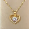 Artificial Gems Heart Pendant Necklace for women 2022 Golden Stainless Steel Lips Neck Chain Female Necklaces Jewelry for Girl