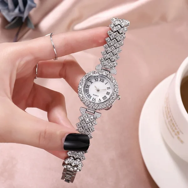 2pcs Luxury Women Rhinestone Rose Gold Watch Fashion Ladies Quartz Diamond Wristwatch Elegant Female Bracelet Watches Set Gift - Image 6