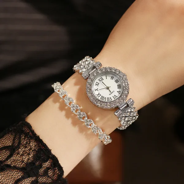 2pcs Luxury Women Rhinestone Rose Gold Watch Fashion Ladies Quartz Diamond Wristwatch Elegant Female Bracelet Watches Set Gift - Image 5
